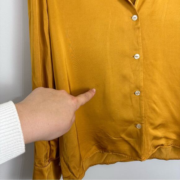 Scotch & Soda Mustard Yellow Button Up Satin Shirt Sz XS Classic Chic Officewear - Picture 8 of 8